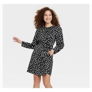 A New Day Black & White Polka Dot Midi Dress (Long Sleeve) Size L